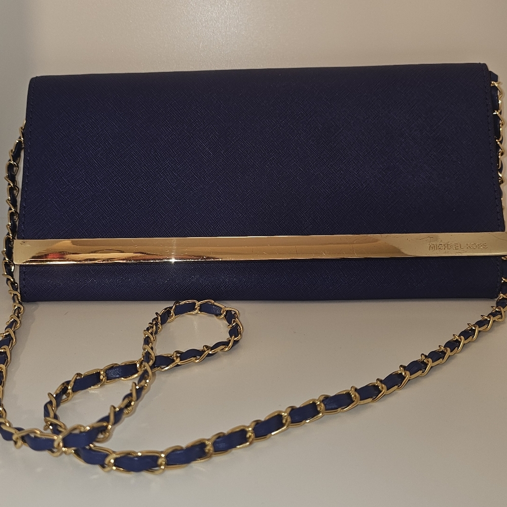 Michael Kors Tilda Saffiano Leather Clutch in Cadet Blue After Market Chain